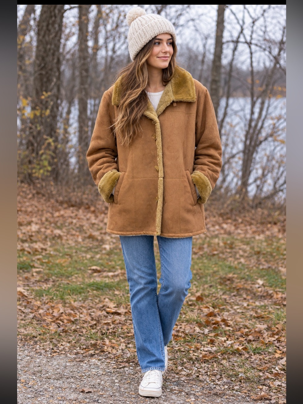 Vintage Penningtons Faux Suede Shearling Penny Lane Coat Tan Size X 1X